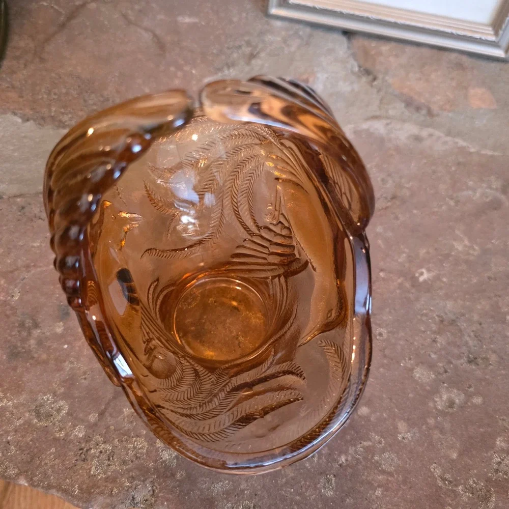 Vintage Tiara Indiana Glass Peach Empress Bird of Paradise Basket Candy Dish 7in